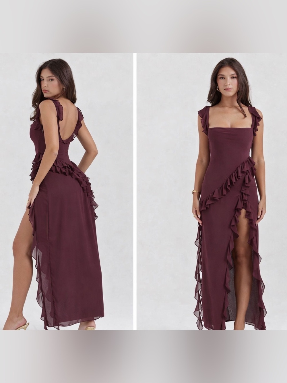 House of CB Lulu Plum Ruffle Maxi Dress Size M